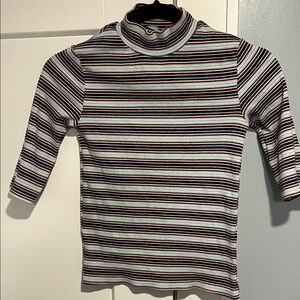 Zara Striped Ribbed Turtleneck in Light Blue, Navy & Burgundy